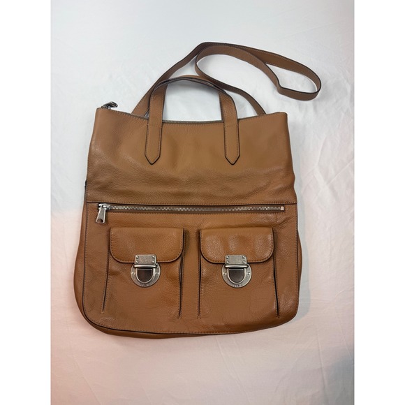 Fossil Handbags - Fossil Y2K Camel Brown‎ Leather Utility Tote Cargo Pocket Crossbody Bag